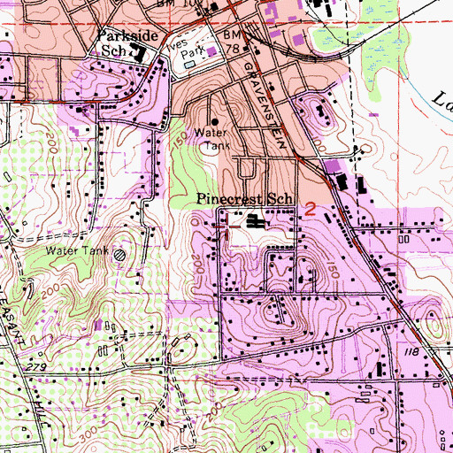 Topographic Map of Pine Crest Elementary School, CA
