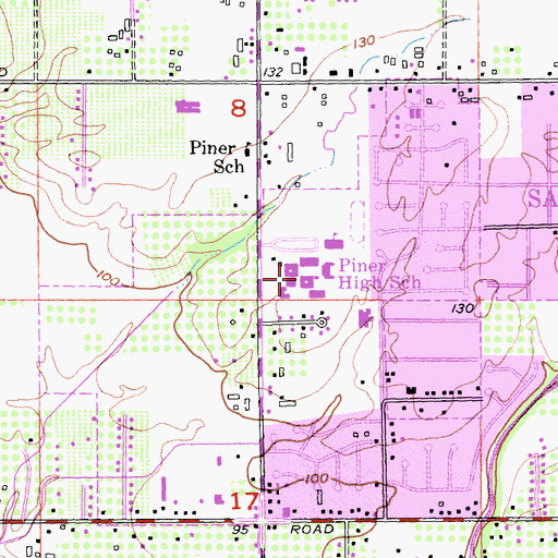 Topographic Map of Piner High School, CA