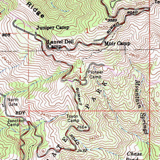 Topographic Map of Pioneer Camp, CA