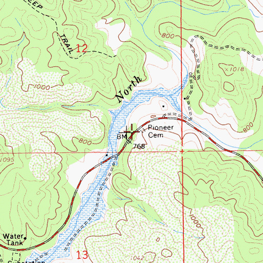 Topographic Map of Pioneer Cemetery, CA