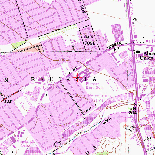 Topographic Map of Pioneer High School, CA