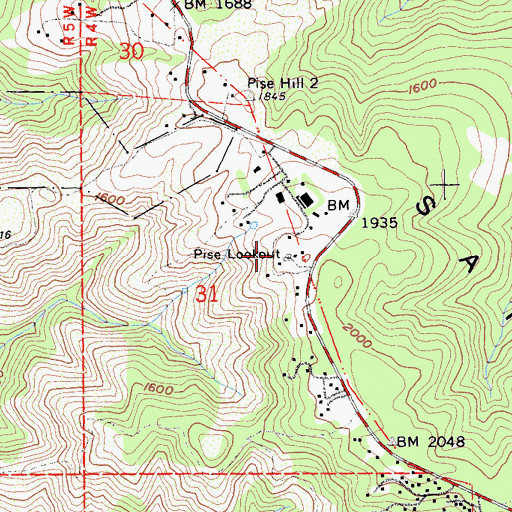 Topographic Map of Pise Lookout, CA