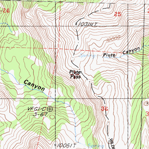 Topographic Map of Piute Pass, CA