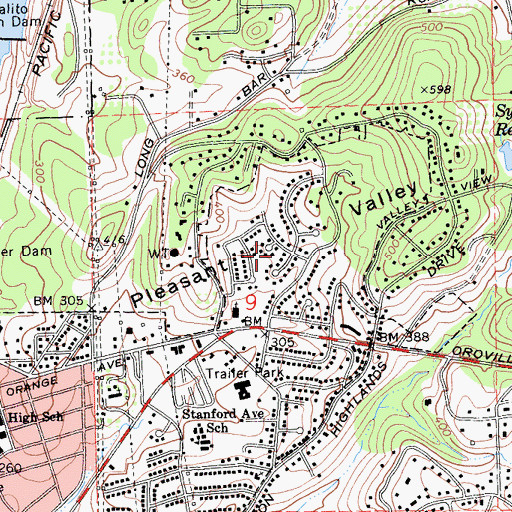 Topographic Map of Pleasant Valley, CA