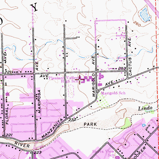 Topographic Map of Pleasant Valley Senior High School, CA