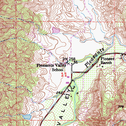 Topographic Map of Pleasants Valley School, CA