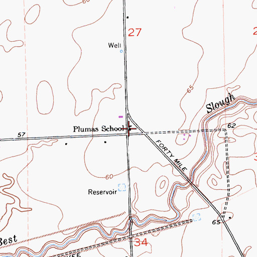 Topographic Map of Plumas Elementary School, CA