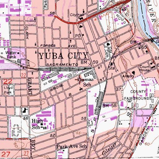 Topographic Map of Bridge Street Elementary School, CA
