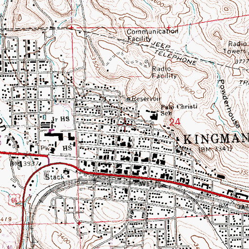 Topographic Map of Mohave County Courthouse, AZ
