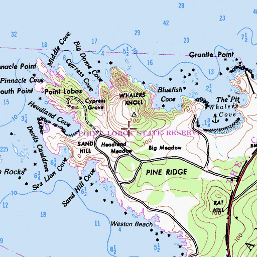 Topographic Map of Point Lobos State Natural Reserve, CA