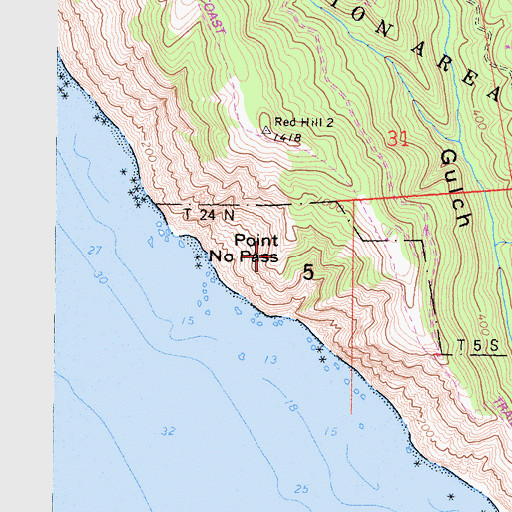Topographic Map of Point No Pass, CA