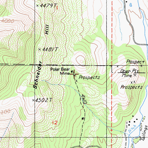 Topographic Map of Polar Bear Mine, CA