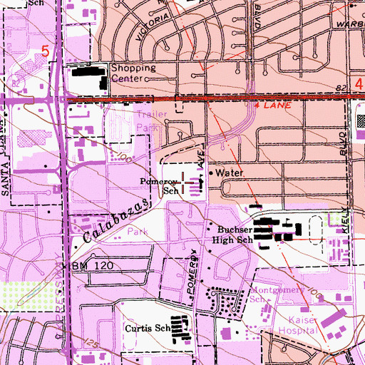 Topographic Map of Pomeroy Elementary School, CA