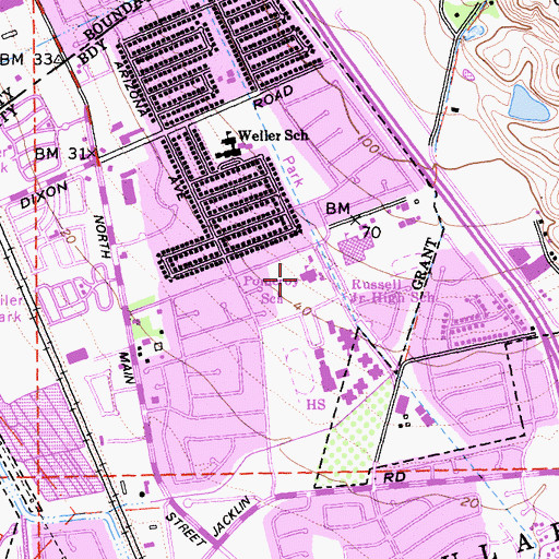 Topographic Map of Marshall Pomeroy Elementary School, CA