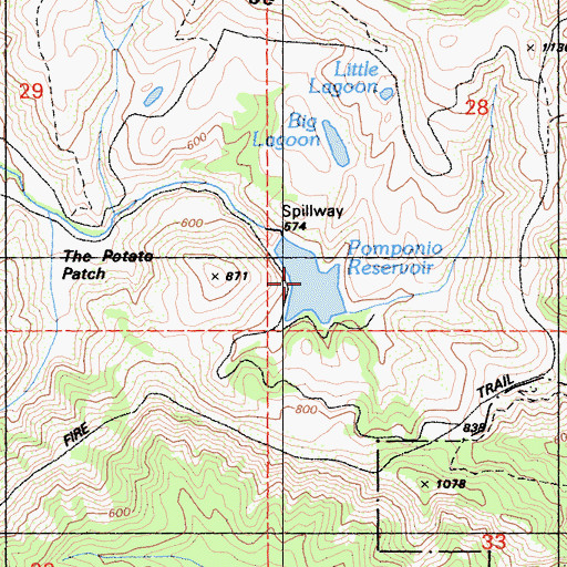 Topographic Map of Pomponio Reservoir, CA