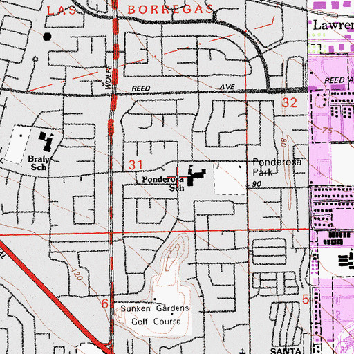 Topographic Map of Ponderosa Elementary School, CA