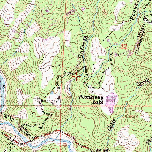 Topographic Map of Poonkinny Creek, CA