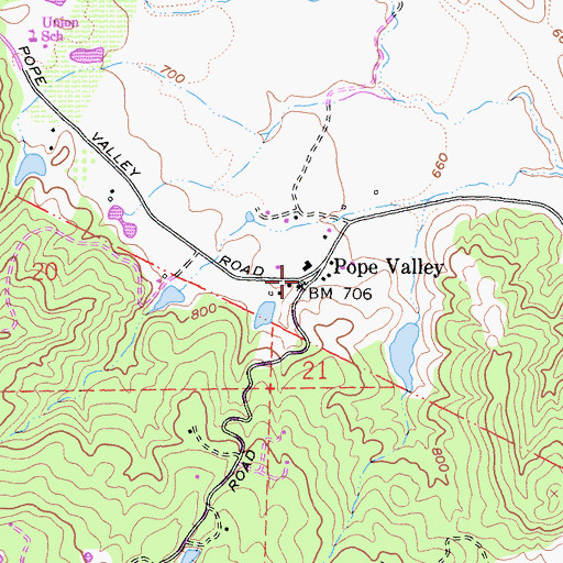 Topographic Map of Pope Valley, CA