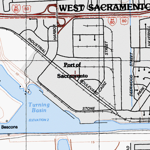 Topographic Map of Port of Sacramento, CA