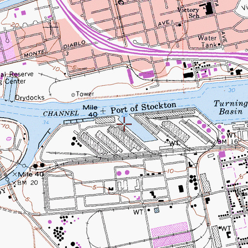 Topographic Map of Port of Stockton, CA