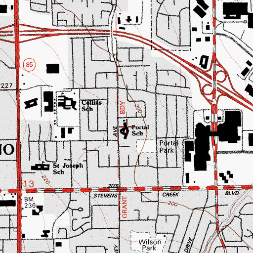 Topographic Map of L P Collins Elementary School, CA