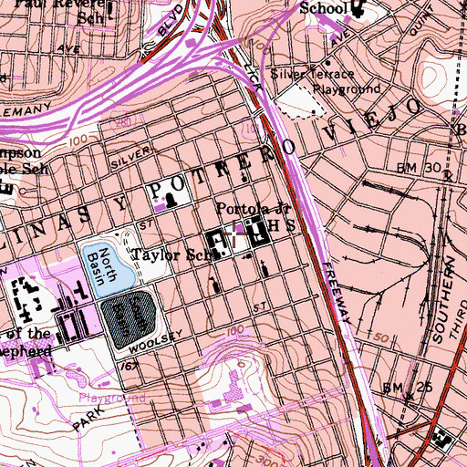 Topographic Map of Dr Martin Luther King Junior Academic Middle School, CA