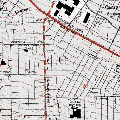 Topographic Map of Portola School, CA