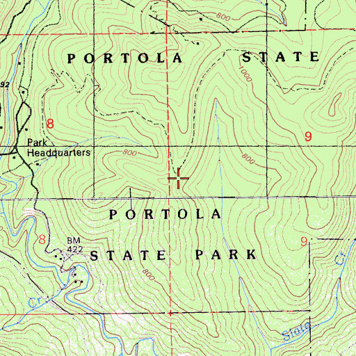 Topographic Map of Portola Redwoods State Park, CA
