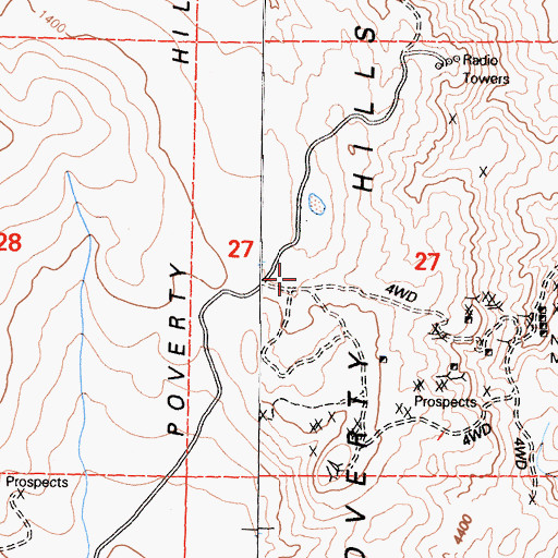 Topographic Map of Poverty Hills, CA