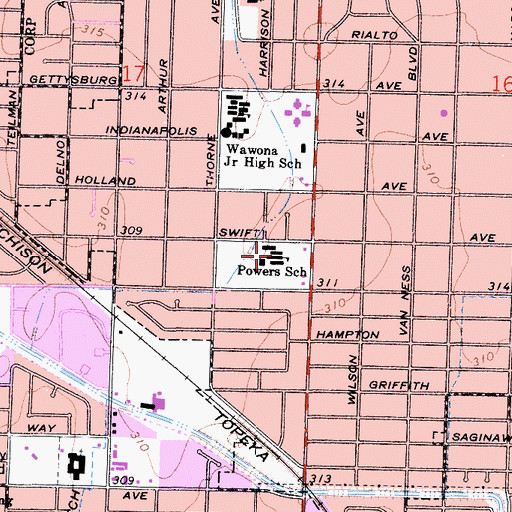 Topographic Map of Powers - Ginsburg Elementary School, CA