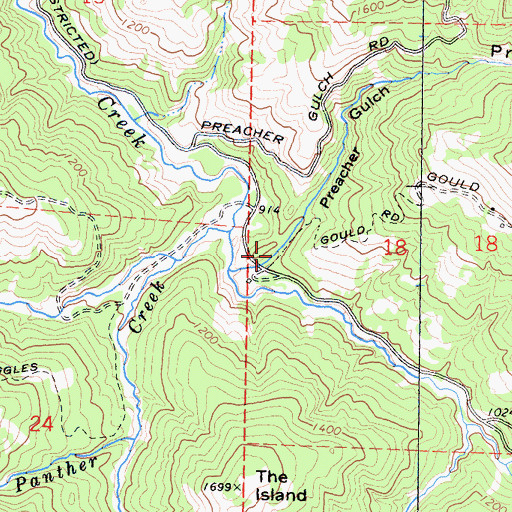 Topographic Map of Preacher Gulch, CA
