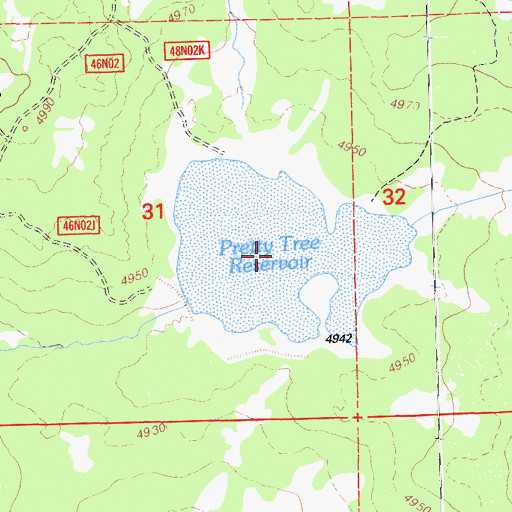 Topographic Map of Pretty Tree Reservoir, CA