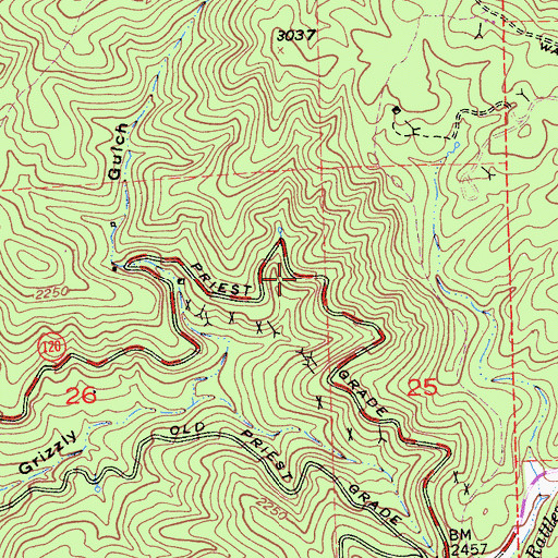 Topographic Map of Priest Grade, CA