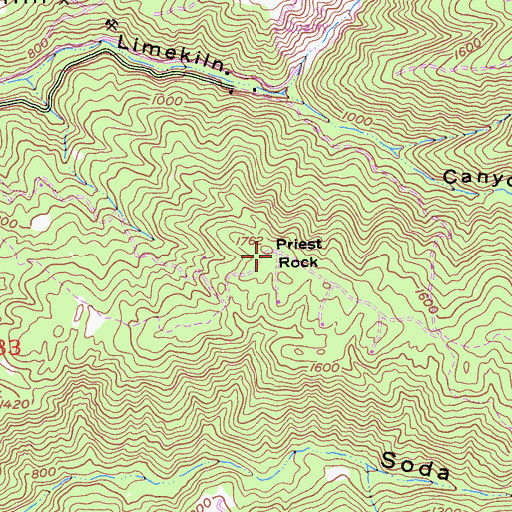 Topographic Map of Priest Rock, CA