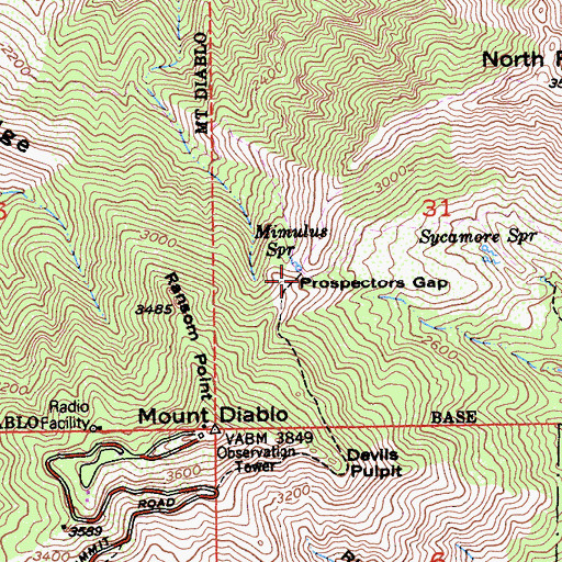 Topographic Map of Prospectors Gap, CA