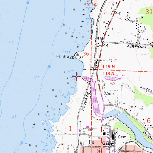 Topographic Map of Pudding Creek, CA