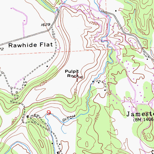 Topographic Map of Pulpit Rock, CA