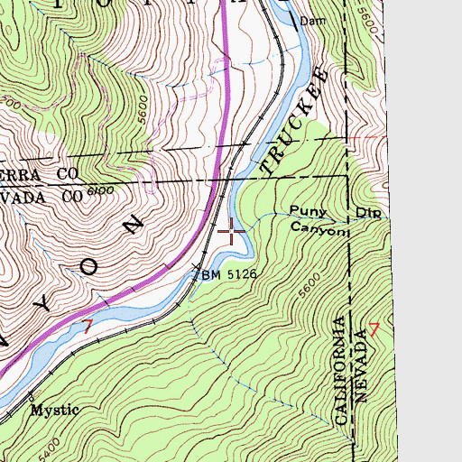 Topographic Map of Puny Dip Canyon, CA