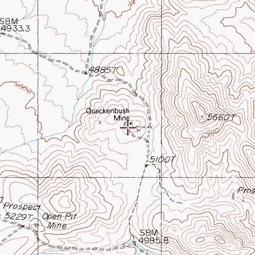 Topographic Map of Quackenbush Mine, CA