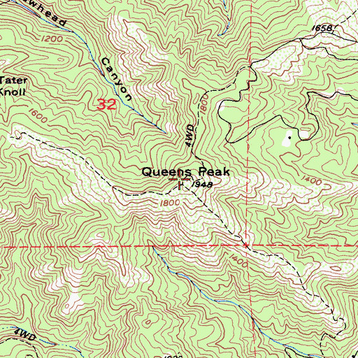 Topographic Map of Queens Peak, CA