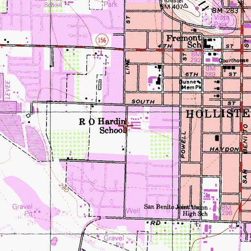 Topographic Map of R O Hardin Elementary School, CA