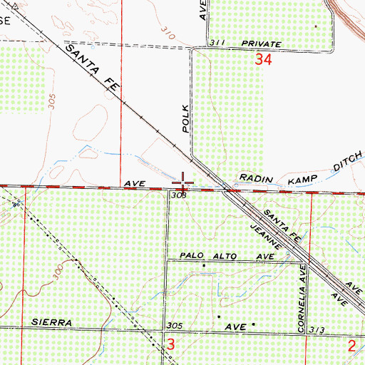 Topographic Map of Radin Kamp Ditch, CA