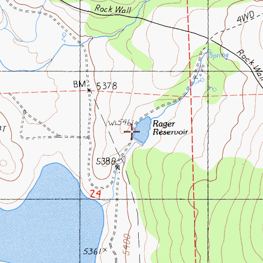 Topographic Map of Rager Reservoir, CA