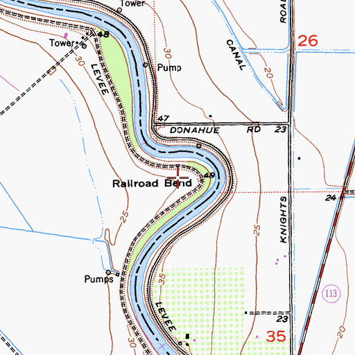 Topographic Map of Railroad Bend, CA