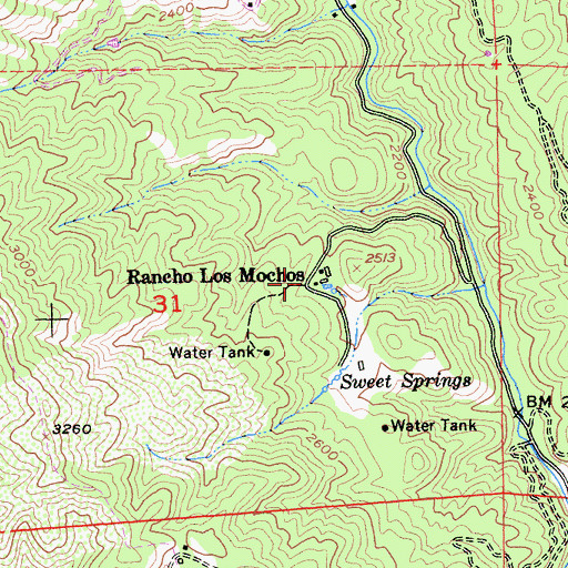 Topographic Map of Rancho Los Mochos, CA