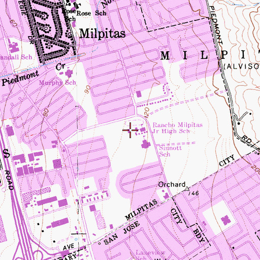 Topographic Map of Rancho Milpitas Junior High School, CA