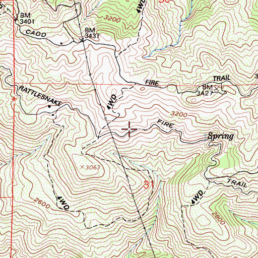 Topographic Map of Rattlesnake Fire Trail, CA