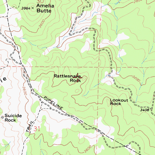 Topographic Map of Rattlesnake Rock, CA