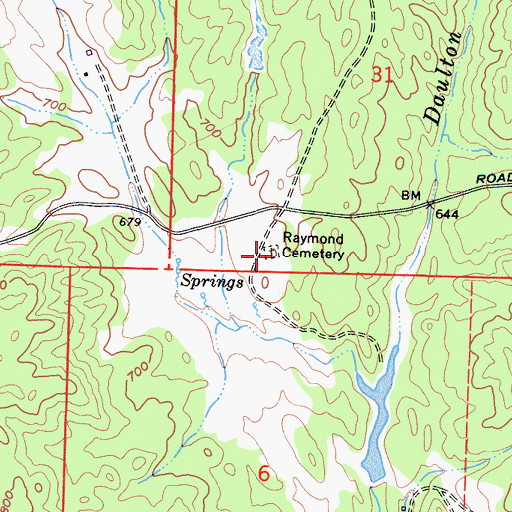 Topographic Map of Raymond Cemetery, CA