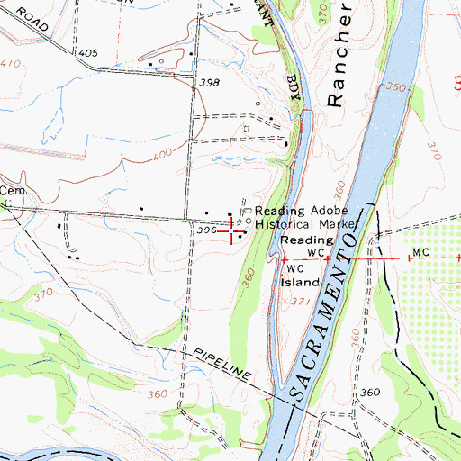Topographic Map of Reading Adobe Historical Marker, CA